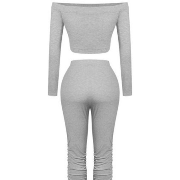 New without Tags Gray Croptop Drawstring Stacked Pants Set Outfit Women Size XXL - Picture 3 of 3